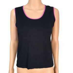 GIANNI Black Silk Blend knit Tank Top Pink Trim Minimalist Y2K Sleeveless Sz M